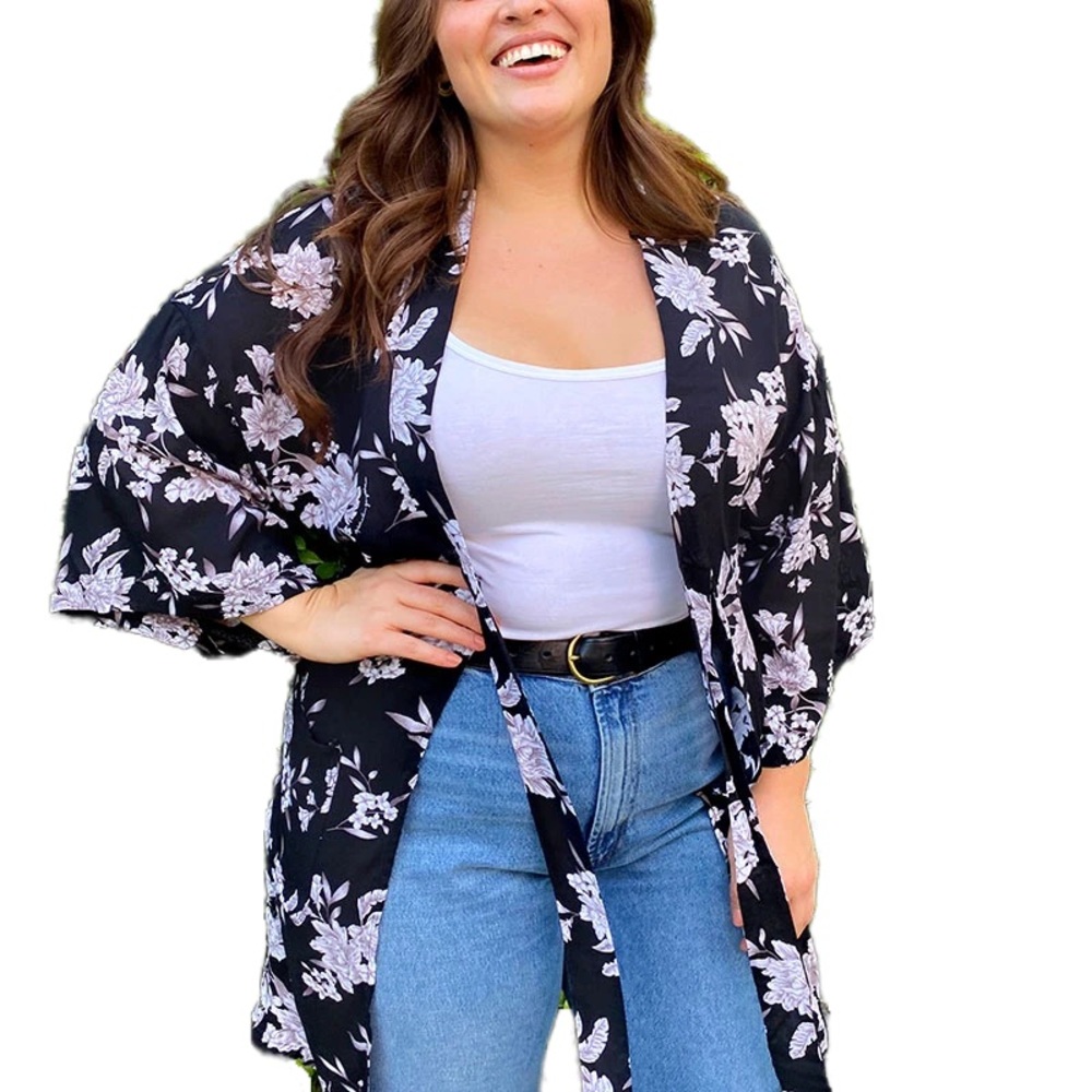 Spiritual Gangster Black Floral Kimono | One Size | Open Front